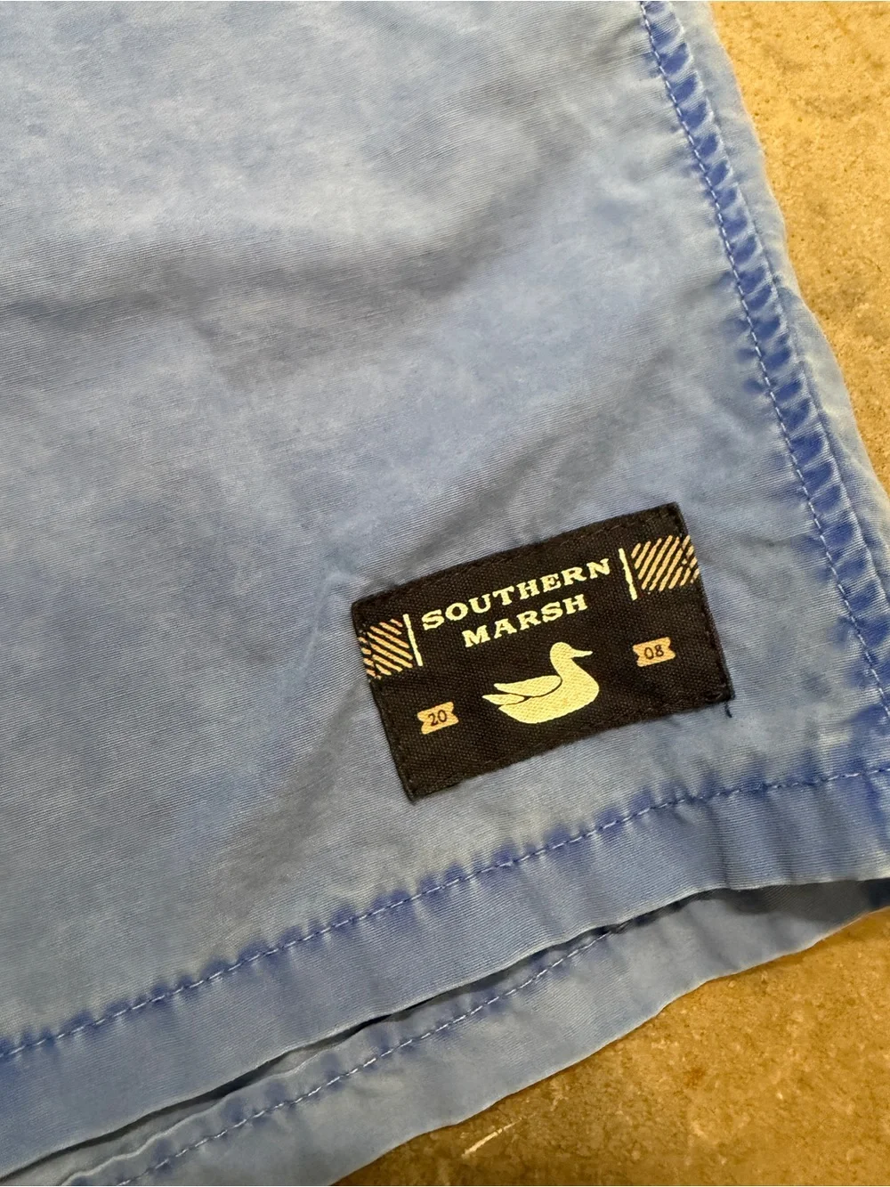 Southern Marsh Light Blue Elastic-Waist Swim Trunks with Drawstring Youth M